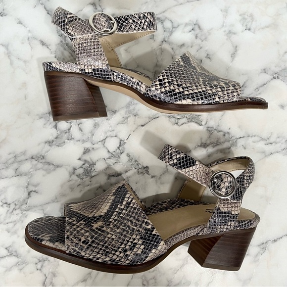 NWOT EARTH MURANO HAZE MULTI TAUPE SNAKESKIN BLOCK HEEL SANDALS 6.5 - Picture 6 of 11